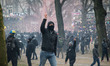 The crowd moving against the police. Thousands Protest during the European Demonstration f...