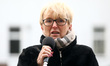 Judge Beata Morawiec speaks during a protest in front of a court in support of judical ind...