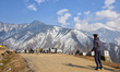 Boys play cricket on Zabarwan mountain in the outskirts of Srinagar, Indian Administered K...