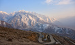View of Zabarwan mountain range on a cold winter day in the outskirts of Srinagar, Indian...