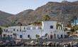 Livadia, the port and main village of Tilos island with the whitewashed traditional archit...