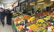 Showcases with food products on the Naschmarkt, most popular market in Vienna, Austria. Ja...