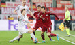 Robert Lewandowski of Bayern Munich and Brenden Aaronson of RB Salzburg during the UEFA Ch...