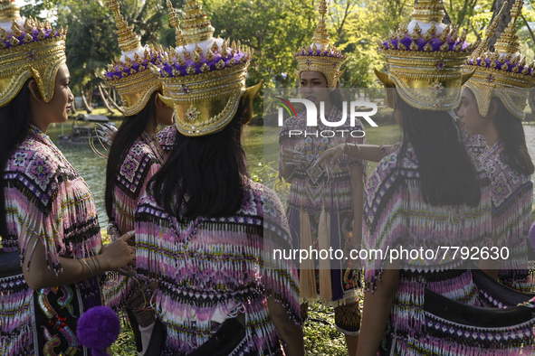 Traditional Thai dancers ''Manora'' prepare to perform during the Thailand Tourism Festival 2022, Thai Government campaign new normal, COVID...