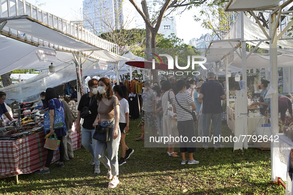 Visitors walk on the Thailand Tourism Festival 2022, Thai Government campaign new normal, COVID-free approach, and to formally introduce the...
