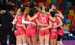Celebrating Victory Unet E-Work Busto Arsizio during the Volleyball Italian Serie A1 Women...