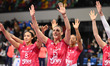 Celebrating Victory Unet E-Work Busto Arsizio during the Volleyball Italian Serie A1 Women...