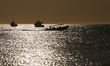 Fishing boats seen from Celestun beach.On Monday, February 21, 2022, in Celestun, Yucatan...