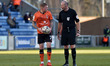  Oldham Athletic's Nicky Adams and referee A. Haines during the Sky Bet League 2 match bet...