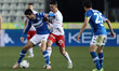 Riad Bajic (Brescia Calcio) is challenged by Simone Santoro (AC Perugia Calcio 1905) durin...