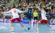 Piotr Chrapkowski (POL),Felix Claar (SWE),Michal Olejniczak (POL) during the handball frie...