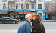 A couple kiss during an air raid alarm amid Russian invasion, in Kyiv, Ukraine, 24 March 2...