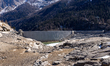 A view of the lake of Ceresole Reale, Orco Valley, Alps Region, Northwestern Italy, on Mar...