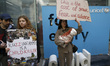 Demonstrators gather near the United Nations Headquarters for the Mothers' March in suppor...
