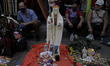 View of a figure of Santa Muerte outside her temple located in Tepito, Mexico City, where...