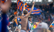 Fans react to a goal during a Major League Soccer match between FC Cincinnati and CF Montr...