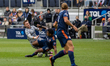 Players compete for the ball during a Major League Soccer match between FC Cincinnati and...