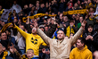 Sutton United cheers on during the Papa John Trophy Final between Sutton United and Rother...
