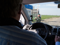 Vehicle crosses the BCP Customs Control Zone on the border between Ukraine and Moldova (