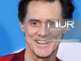 Canadian-American actor Jim Carrey arrives at the Los Angeles Premiere Screening Of 'Sonic The Hedgehog 2' held at the Regency Village Theat...