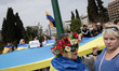 Ukrainians living in Greece gathered outside the Greek Parliament to protest against Russi...