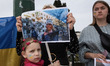 Ukrainians living in Greece gathered outside the Greek Parliament to protest against Russi...