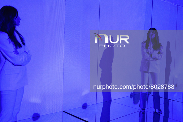 Rachel Valdes during the presentation of her immersive work for the new Stradivarius store in Plaza España, on April 7, 2022, in Madrid, Spa...
