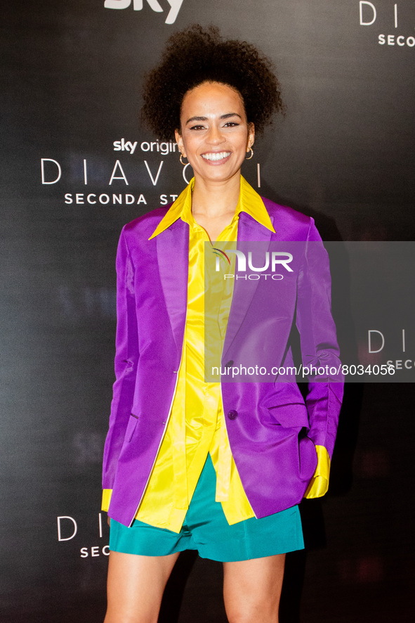 Ana Sofia Martins attends the "Diavoli" Tv Series Second Season Premiere at The Space Odeon on April 08, 2022 in Milan, Italy. 