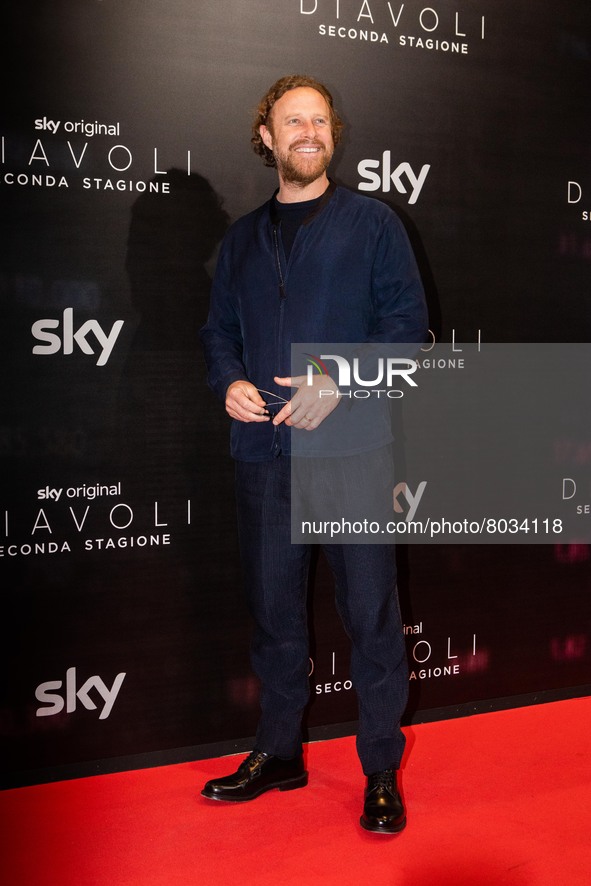 Jan Michelini attends the "Diavoli" Tv Series Second Season Premiere at The Space Odeon on April 08, 2022 in Milan, Italy. 