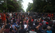 University students take part in a demonstration against the surge in prices and shortage...