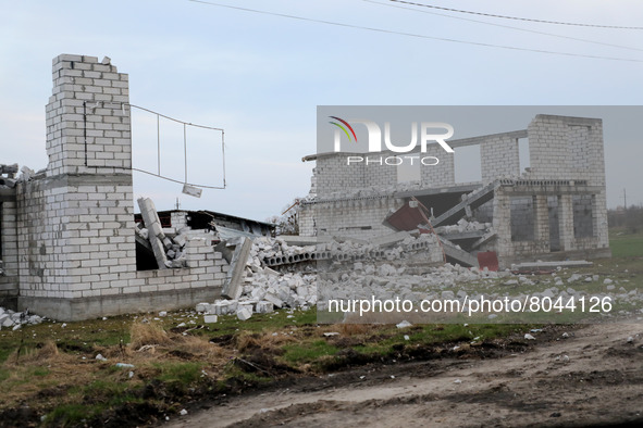 KYIV REGION, UKRAINE - APRIL 07, 2022 - A building destroyed in the result of the russian military invasion, Borodyanka, Kyiv Region, north-... by Yuliia Ovsyannikova/Ukrinform/NurPhoto