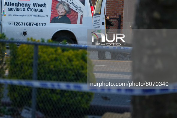 Police search a U-Haul truck in New York City suspected to be driven by the gunman that opened fire on an N Train today, April 12, 2022 inju...