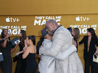 Courtney B. Vance and Magic Johnson arrive at the Los Angeles Premiere Of Apple's 'They Call Me Magic' held at the Regency Village Theatre o...