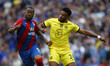 L-R Crystal Palace's Jordan Ayew and Chelsea's Reece James  during FA Cup Semi-Final betwe...
