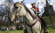 A traditional horse riding procession on Easter Monday in Zernica, near Gliwice, Poland, A...