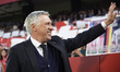 Carlo Ancelotti head coach of Real Madrid greets during the LaLiga Santander match between...