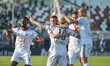 Simone Corazza of US Alessandria Calcio celebrates whit his team mates the goal of 0-2 dur...