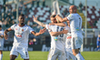Simone Corazza of US Alessandria Calcio celebrates whit his team mates the goal of 0-2 dur...