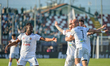 Simone Corazza of US Alessandria Calcio celebrates whit his team mates the goal of 0-2 dur...