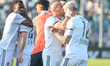 Simone Corazza of US Alessandria Calcio celebrates whit his team mate Luca Parodi the goal...