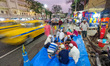 People are seen gathered together to break their fast  at iftar time during the holy month...