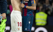 Ivan Rakitic of Sevilla FC (L) and  Jose Luis Morales of Levante UD (R)  after  la Liga ma...