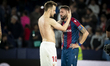 Ivan Rakitic of Sevilla FC (L) and  Jose Luis Morales of Levante UD (R)  after  la Liga ma...