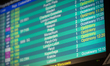 Timetable board at Chopin Airport in Warsaw, Poland on April 22, 2022. The strike and mass...