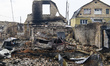 Residental house with garage destroyed during Russia's invasion of Ukraine, in Moshchun, U...