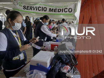 A group of nurses in a vaccination unit at the Constitución de 1917 metro station in Mexico City, where the AstraZeneca biological is being...