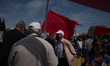 A senior at the International Workers' Day protest in Athens, Greece, on May 1, 2022.   