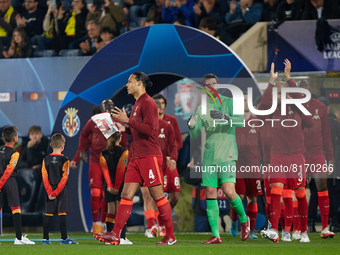 Liverpool players enter the pitch prior to the UEFA Champions League Semifinal Leg Two match between Villarreal CF and Liverpool FC at Estad...