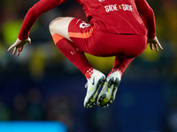 Andy Robertson of Liverpool FC jumps prior to the UEFA Champions League Semifinal Leg Two match between Villarreal CF and Liverpool FC at Es...