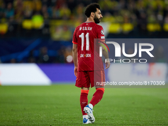 Mohamed Salah of Liverpool FC looks on during the UEFA Champions League Semifinal Leg Two match between Villarreal CF and Liverpool FC at Es...